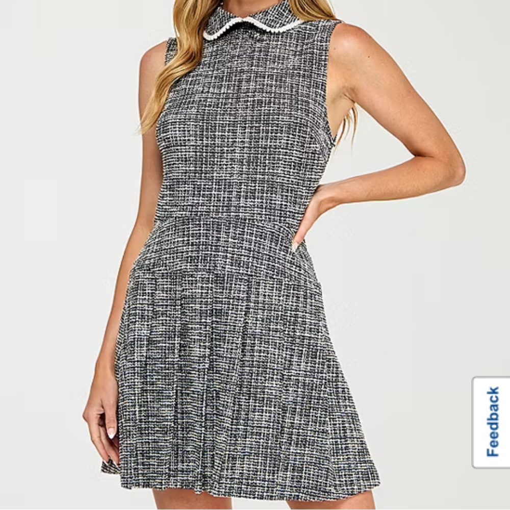 City Triangle Womens Juniors Sleeveless Pearl Fit + Flare Dress tweed medium